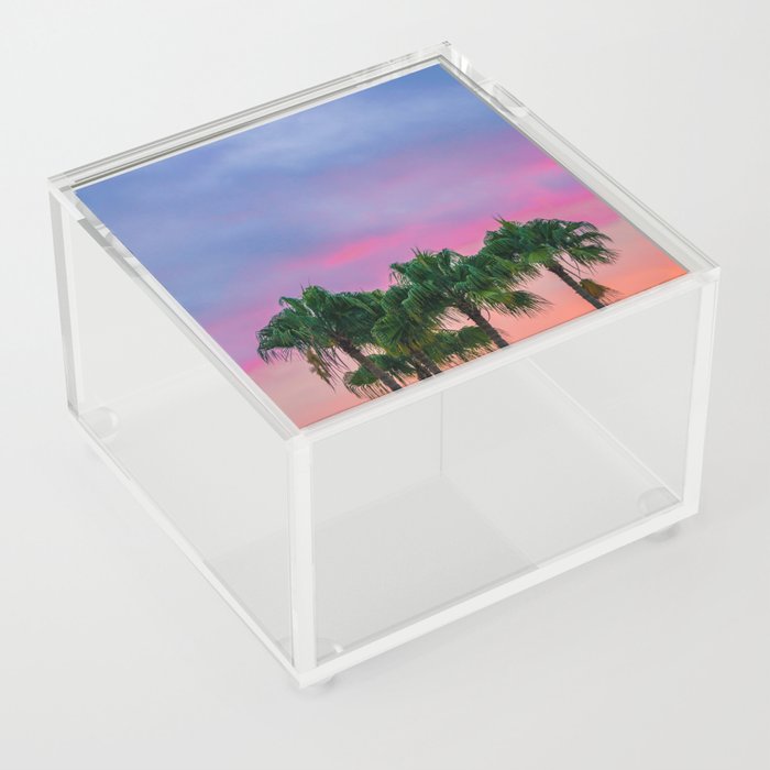 Cotton Candy Pink Palm Tree Sunset Acrylic Box