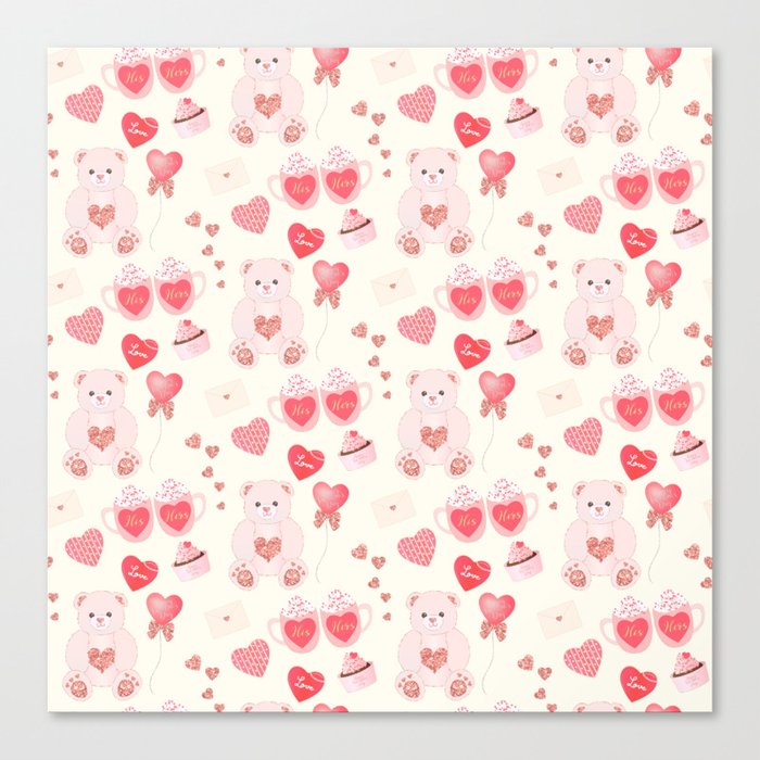 Valentine's Day Teddy Bear Pattern Canvas Print