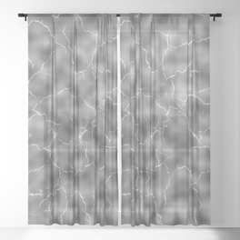 Minimalist White Noise White Marble Distortion Pattern Design Blurry Cracked Crackle Fast Motion Lightning Bolt Sheer Curtain