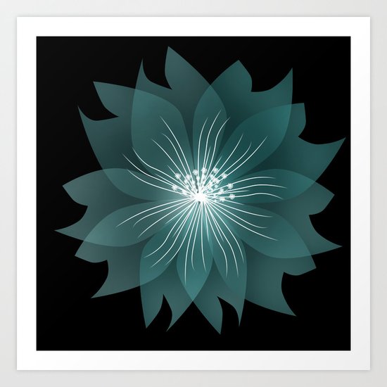 Blue flower on a black background . Art Print