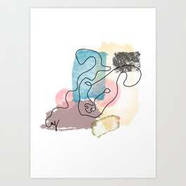 Abstract Dog Line Art with Watercolor Art Print
