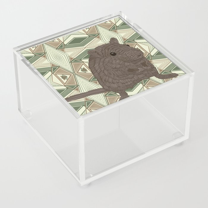 Cute Gerbil on a green patterned background Acrylic Box