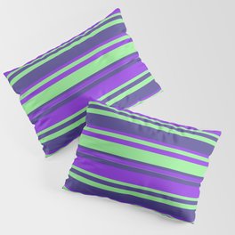 [ Thumbnail: Purple, Light Green & Dark Slate Blue Colored Lines/Stripes Pattern Pillow Sham ]