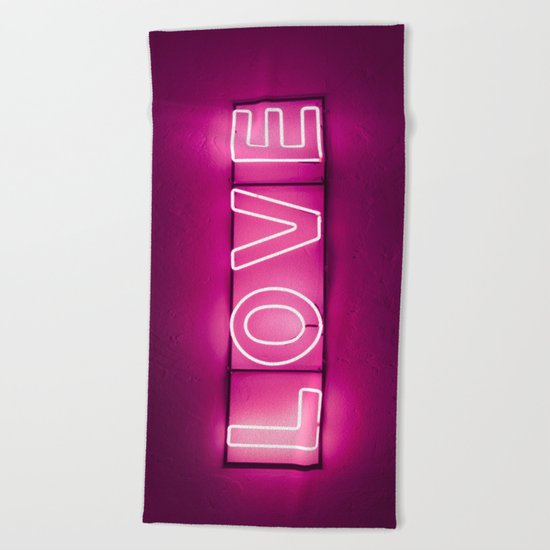 Love Neon Sign Beach Towel