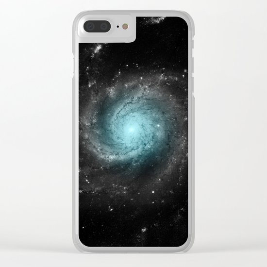 Aqua Blue Gray Pinwheel Galaxy Clear iPhone Case