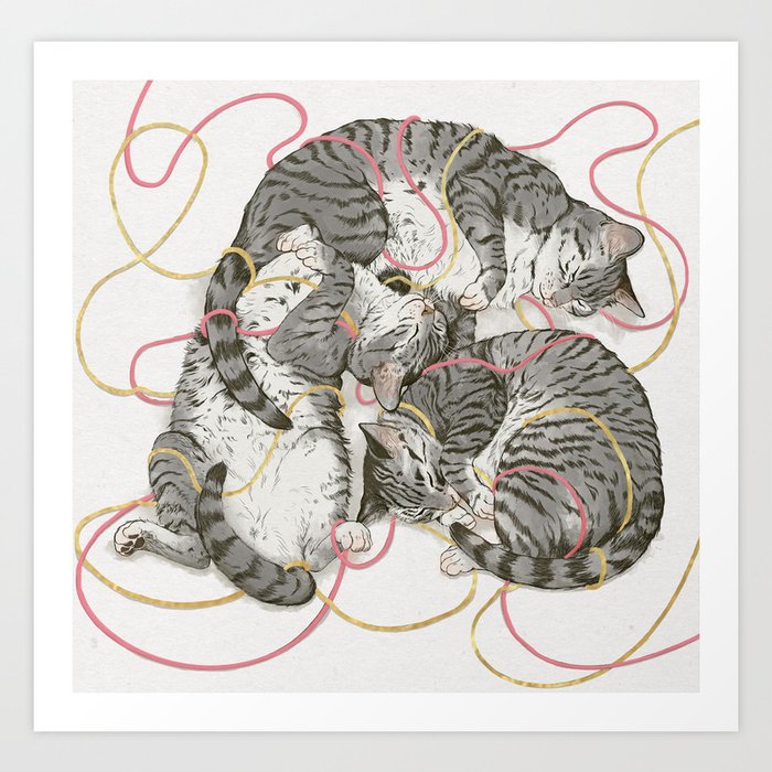 cats gold and rose Art Print