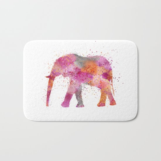 Artsy watercolor Elephant bright orange pink colors Bath Mat