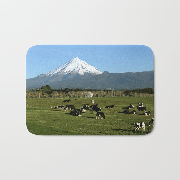 Mt Taranaki Cows Field New Zealand Bath Mat