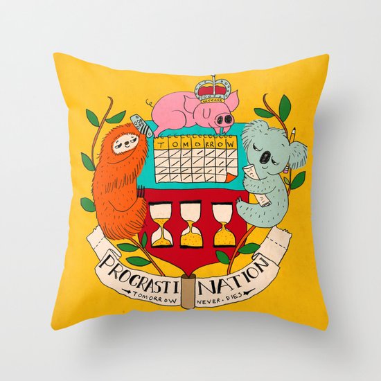 procrasti nation Throw Pillow