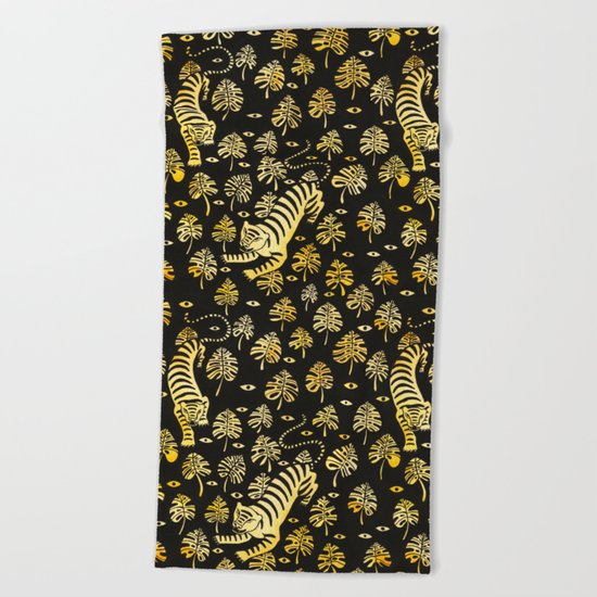 Tiger jungle animal pattern Beach Towel