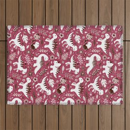 Dino Floral in Deep Berry Pink Outdoor Rug