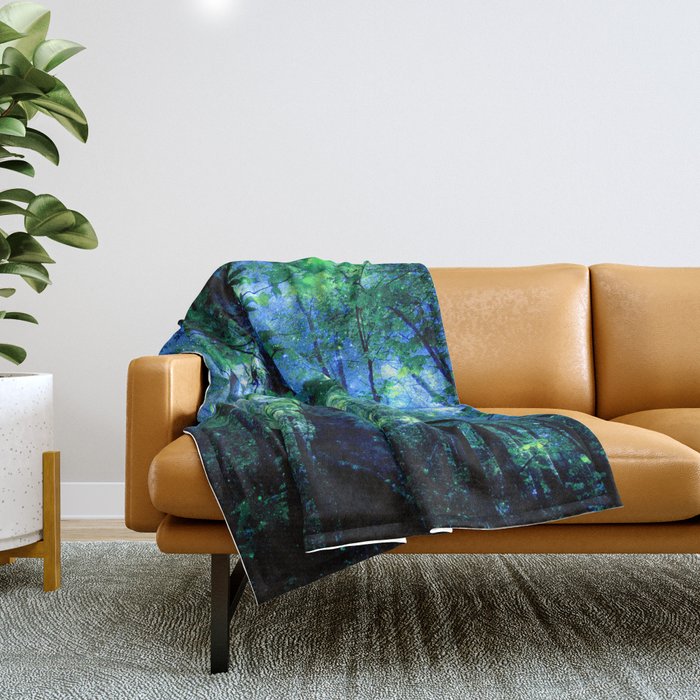 Forest of the Fairies Blue Night Throw Blanket