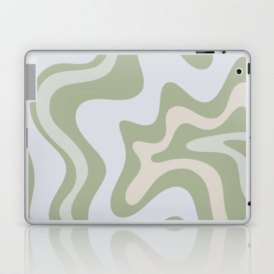 Liquid Swirl Contemporary Abstract Pattern in Light Sage Green Laptop & iPad Skin