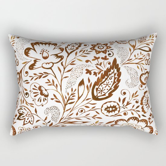 Folk Floral Brown Rectangular Pillow