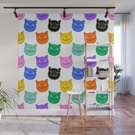 Colorful funny cat animal pattern cartoon Wall Mural