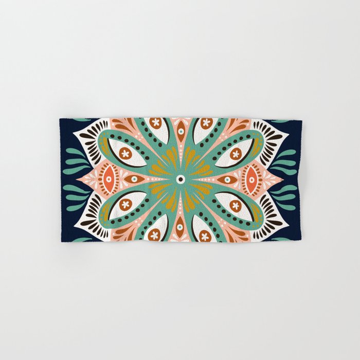 Floral Eye Mandala – Blue & Blush Hand & Bath Towel