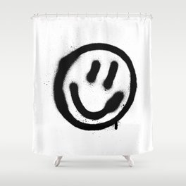 graffiti smiling face emoticon in black on white Shower Curtain