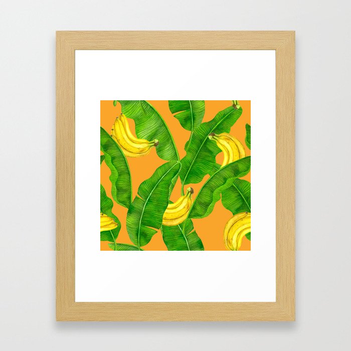 Bananas and leaves watercolor design Framed Art Print