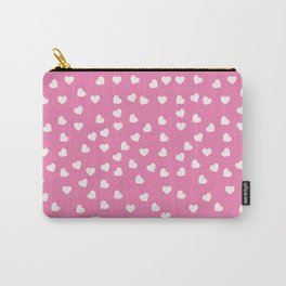 Playful White Heart Pattern on Pink Background Carry-All Pouch
