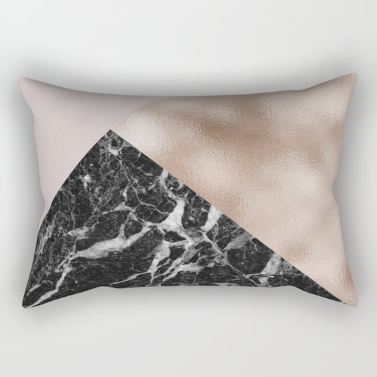 Layered rose gold and black campari marble Rectangular Pillow