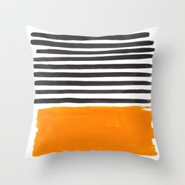 Minimalist Mid Century Mango Shade Black Lines Sunset Landscape Fun Throw Pillow