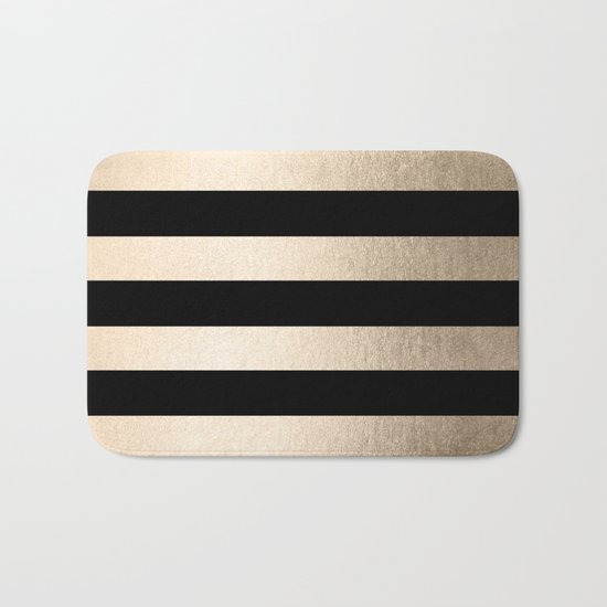 Simply Striped White Gold Sands on Midnight Black Bath Mat