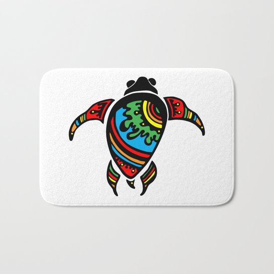 Colorful Abstract Tribal Sea Turtle Bath Mat