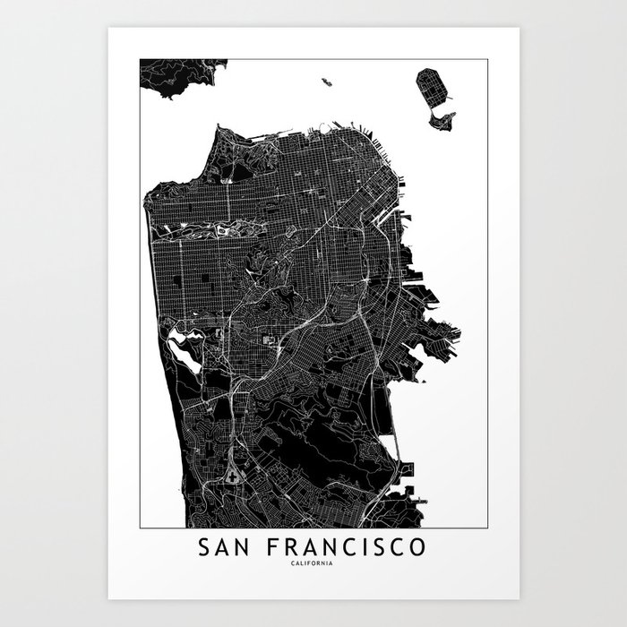 San Francisco Black And White Map Art Print