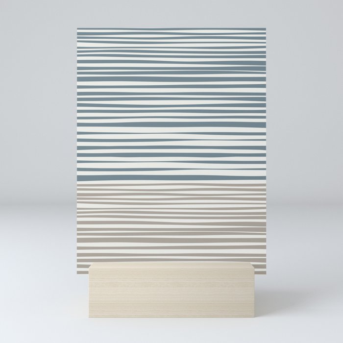 Natural Stripes Modern Minimalist Colour Block Pattern in Neutral Blue Grey and Taupe  Mini Art Print