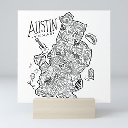 Austin Texas Illustrated Map Mini Art Print