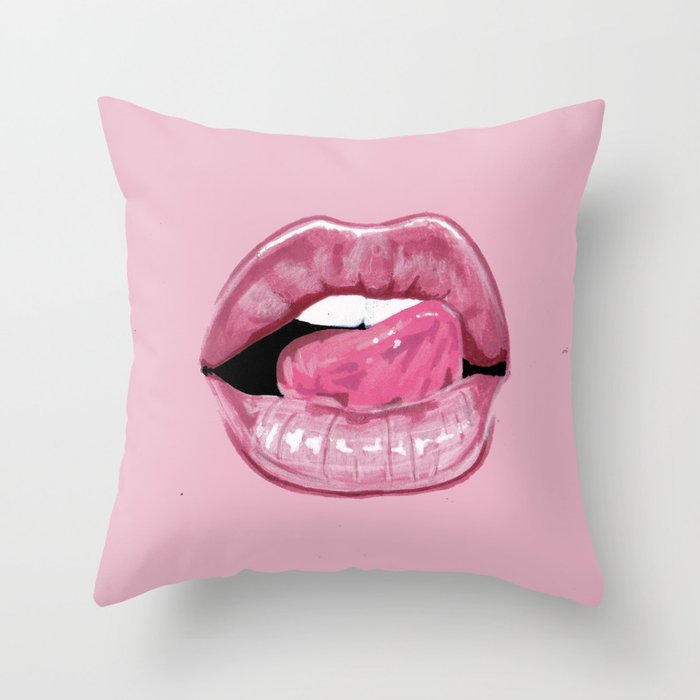 Pink Lips Throw Pillow by Kendal Blake Society6