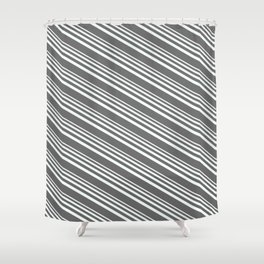 [ Thumbnail: Mint Cream & Dim Gray Colored Pattern of Stripes Shower Curtain ]