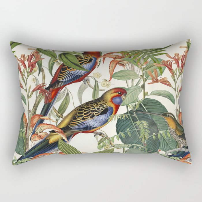 Jungle Birds Tropical Paradise Botanical Vintage Illustration Rectangular Pillow