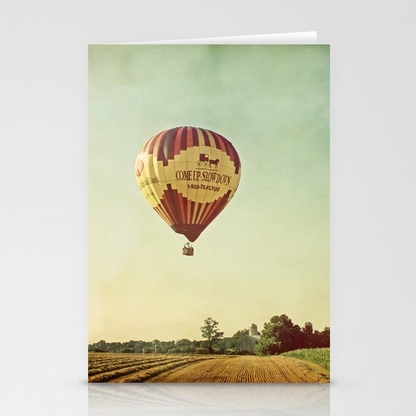 Hot Air Balloon Over Farmland Stationery Cards