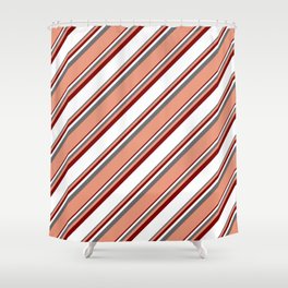 [ Thumbnail: Dim Gray, Dark Salmon, Maroon & White Colored Lines/Stripes Pattern Shower Curtain ]
