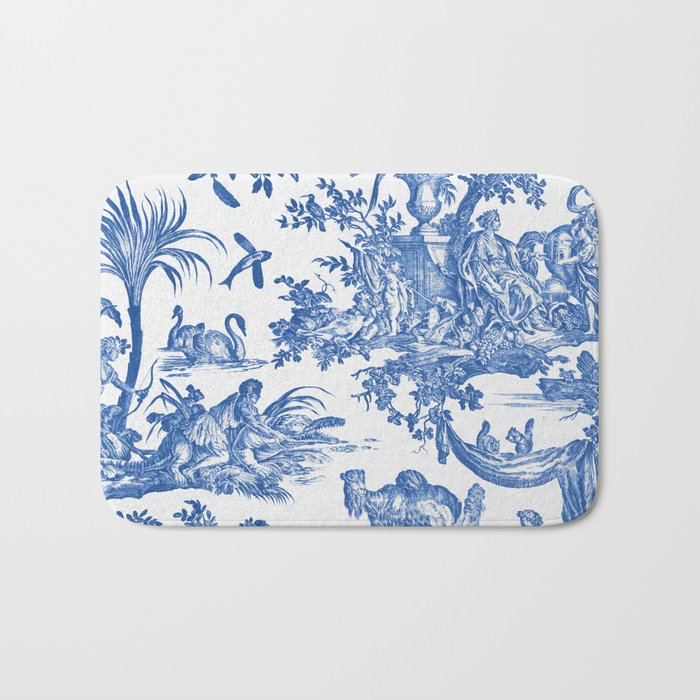 Blue and White Antique French Toile Chinoiserie Bath Mat