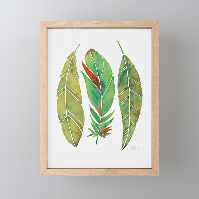 Watercolor Feathers - Green Parrot Framed Mini Art Print