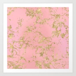 Pink & Gold Marble 01 Art Print