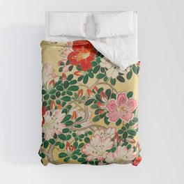 Blossoming Azalea flower in pot - Vintage Japanese Woodblock Print Art Duvet Cover