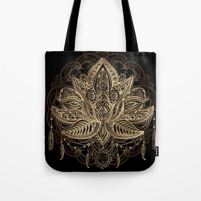 Lotus Black & Gold Tote Bag