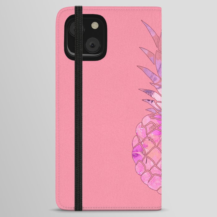 Pink Floral  Pineapple Art iPhone Wallet Case