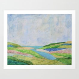 To the Sea Art Print | Landscape, Contemporary, Fineart, Seascape, Modern, Colorful, Pink, Ocean, Green, Painting 