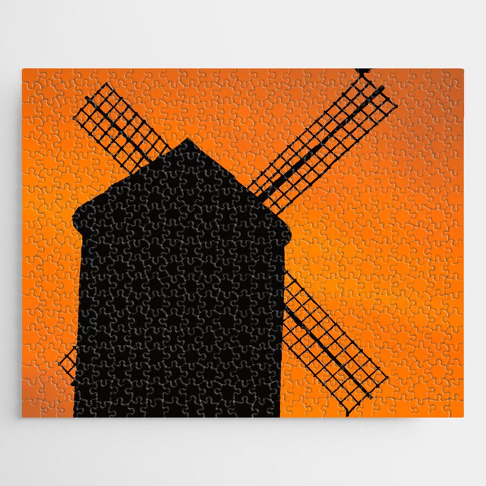 Spain Photography - Silhouette Of A Windmill Under The Orange Sky  Jigsaw Puzzle