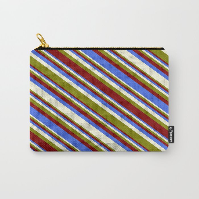 Green, Maroon, Royal Blue, and Beige Colored Stripes/Lines Pattern Carry-All Pouch