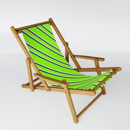 [ Thumbnail: Chartreuse, Bisque & Dark Blue Colored Lined/Striped Pattern Sling Chair ]