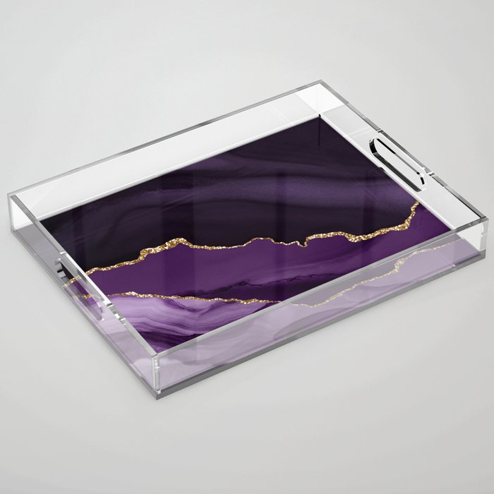 Purple & Gold Agate Texture 12 Acrylic Tray