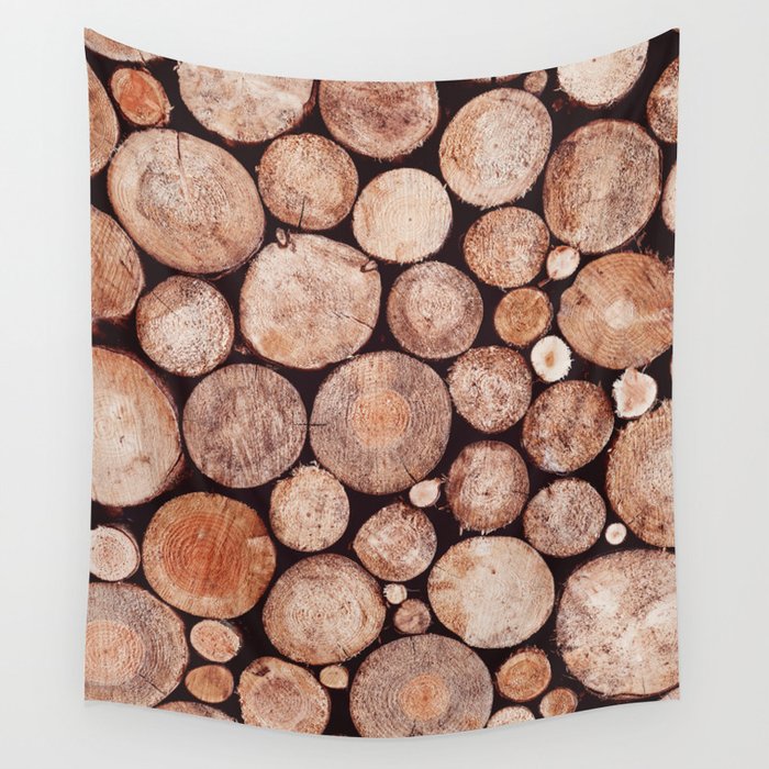 Stacked Round Logs x Hygge Scandi Rustic Cabin Wall Tapestry