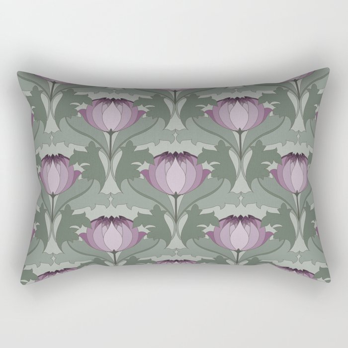 Lavender Flowers Art Nouveau Inspired Floral Pattern Rectangular Pillow