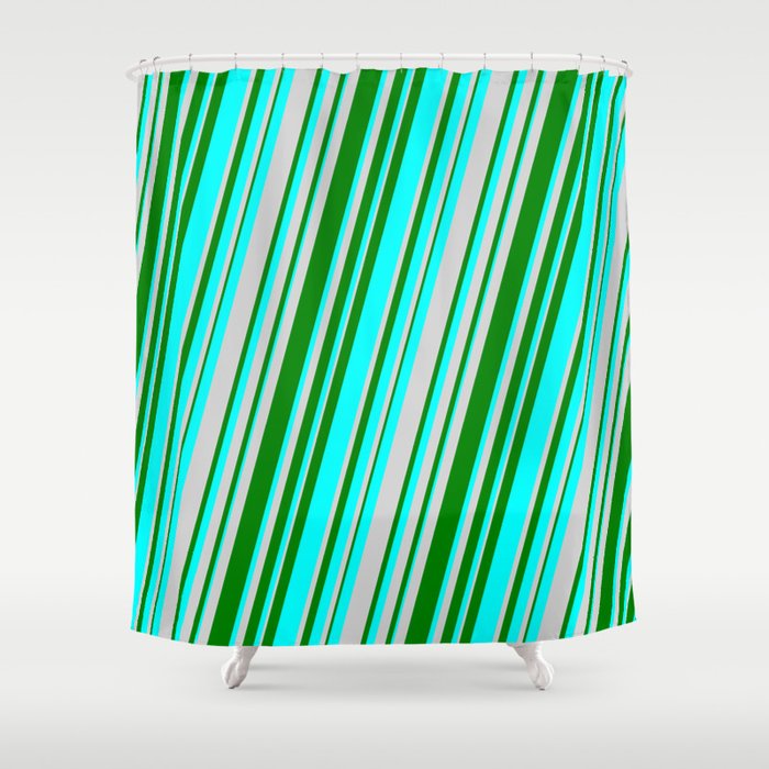 Green, Cyan, and Light Gray Colored Lines Pattern Shower Curtain