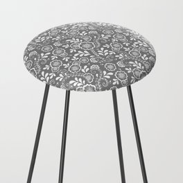 Grey And White Eastern Floral Pattern Counter Stool